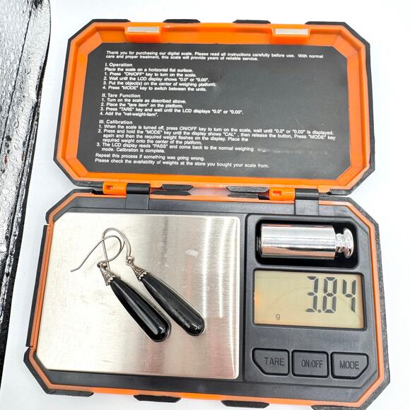 Vintage 925 CFJ THAI Sterling Silver Bali Style Black Dangle Earrings Ethnic - Picture 11 of 13